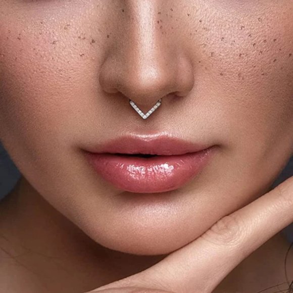 Implant Grade Titanium Hinged Segment Nose Ring Septum Hoop Ring Single Line CZ - Picture 3 of 9